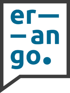 Logo in Form eines blauen Schriftbilds mit den Buchstaben 'er', 'an', 'go.' in einem Sprechblasenrahmen.