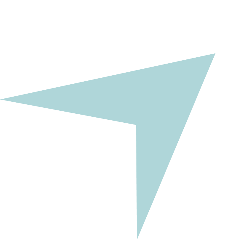 Zwei überlappende, spitz zulaufende Dreiecke in Hellblau und Weiß, angeordnet wie ein stilisierter Kompassstern.