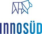 Logo mit stilisierter, geometrischer Bärenfigur in Blau über dem Schriftzug 'innosÜD' in Blau und Hellblau.